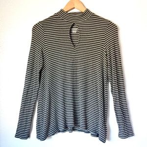 Soft & Sexy AEO Gray White Striped Mock Neck Top S